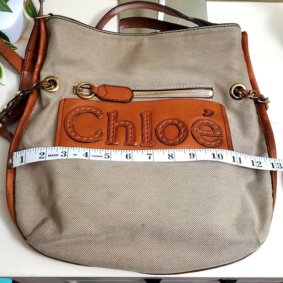 Chloé | Canvas and Tan Leather Shoulder/Crossbody Bag - Picture 13 of 15